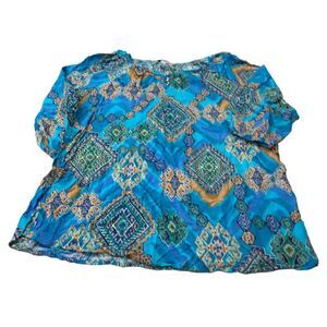 Southern Lady‎ blouse women large blue Aztec 3 quarter elastic fitted sleeve
